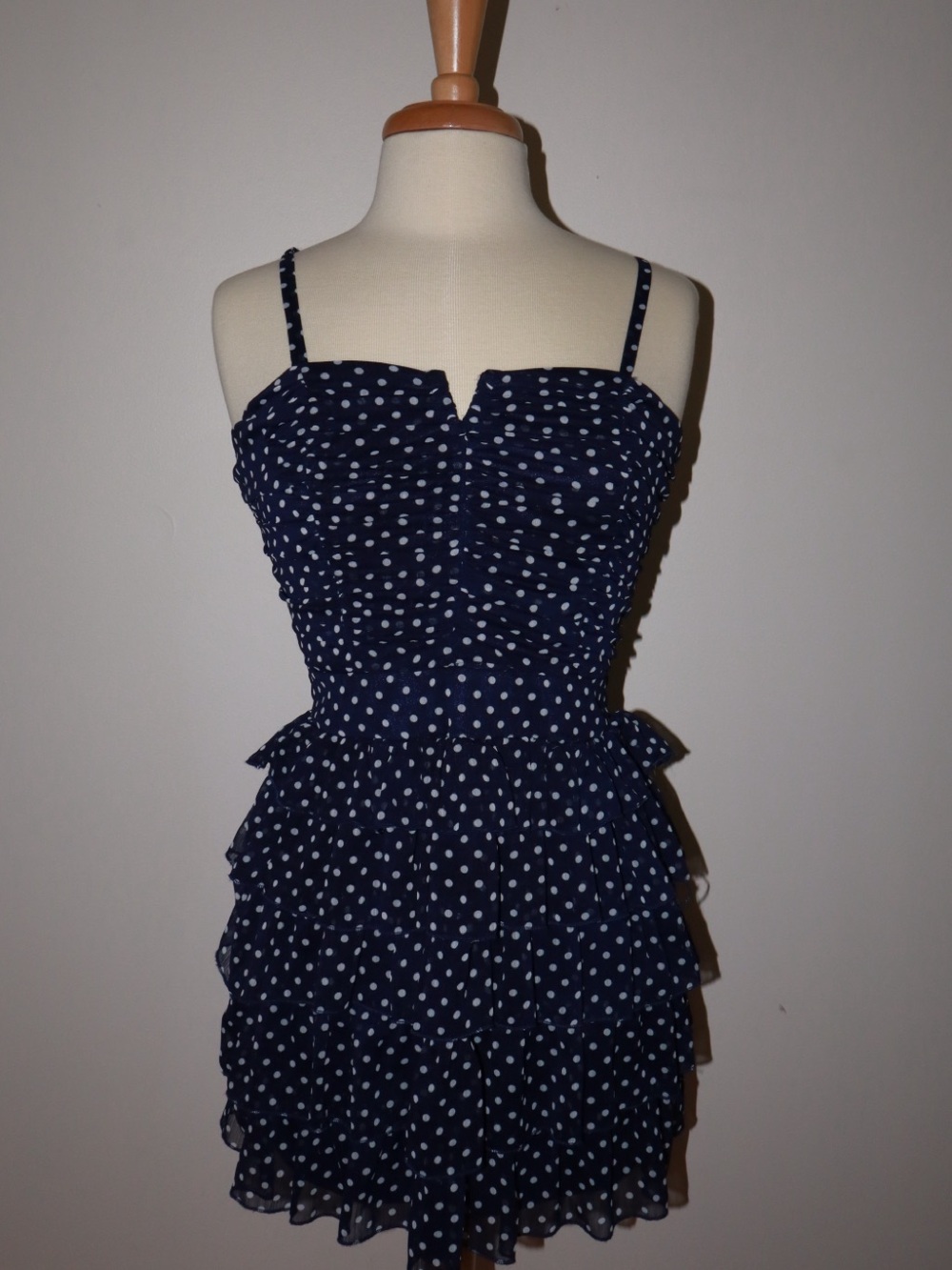 Navy Polka Dot Ruffle Mini Dress - Women